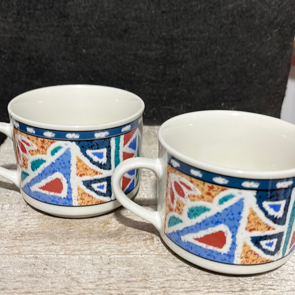 2 VINTAGE 1990s meyda stoneware coffee cups Rare Find Perfect Condition